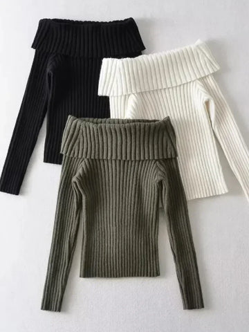 christmas outfit Sonicelife Autumn Winter Rib Knitted Off The Shoulder Pullover Sweater Sexy Women Full Sleeve Sweater Pullovers Elegant Jumpers