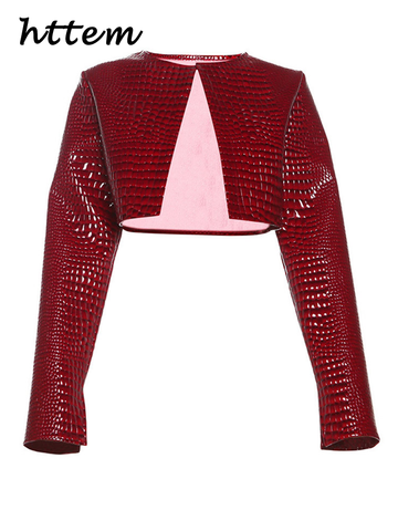 Sonicelife Street Women's Crop Leather Jacket Shiny Snake Print O-neck Long Sleeve Cardigan Jacket 2024 Autumn Lady Sexy Y2k Streetwear