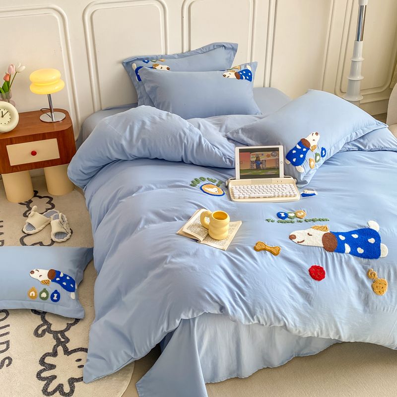 Sonicelife Ins Cartoon Cute Duck Bedding Set Towel Embroidery Duvet Cover Queen Twin Full Size Soft Bed Flat Sheet Quilt Cover Pillowcases