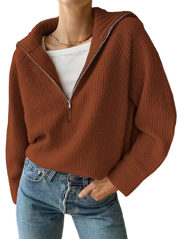 Black Friday Sonicelife Casual Knitted Zipper Lapel Sweaters Women Korean Loose Solid Pullover Sweater Female Autumn Chic Retro Street All-matching Tops