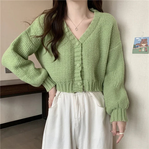 Sonicelife Women V-Neck Buttons Up Cardigan Sweater Casual Knit Sweater Coat Sweet Cardigan Coat For Women 2024 Autumn Winter