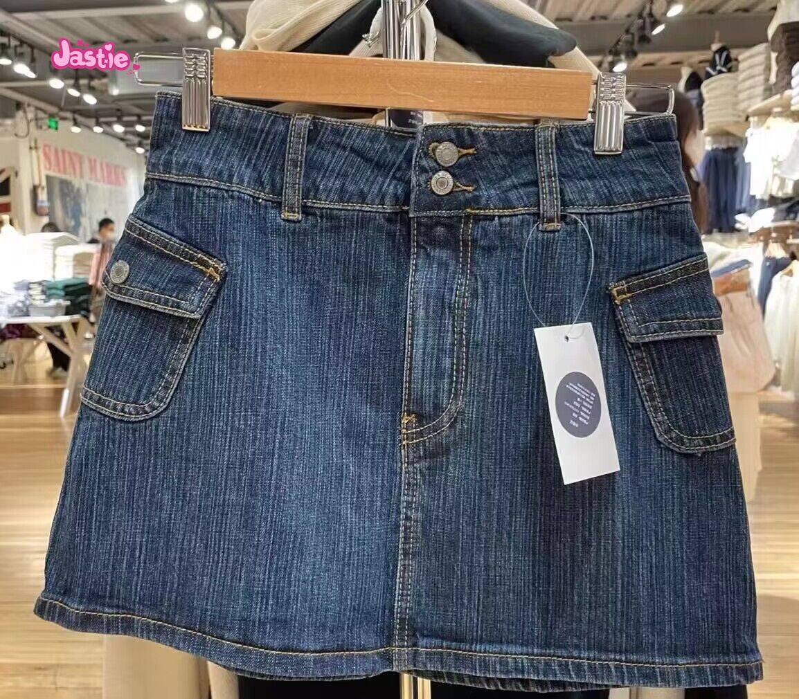 Sonicelife Casual Women Blue Denim Mini Skirts Summer Vintage High Waist Pockets A-line Skirts Female Y2k Streetwear Slim Bottoms 2025