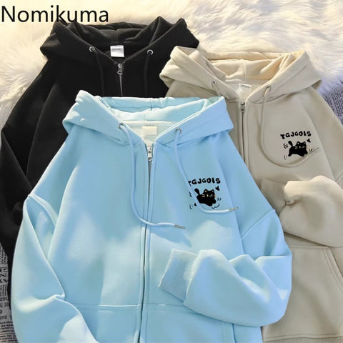 Sonicelife Hooded Sweatshirts for Women 2025 Ropa Mujer Thicked Oversized Jackets Y2k Tops Casual Fashion Anime Zipper Hoodies Coats 49C858