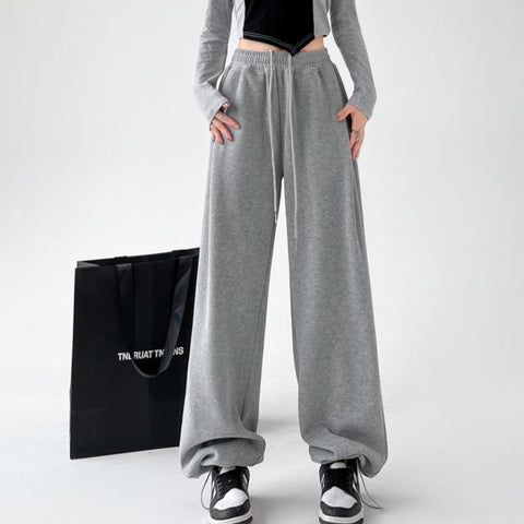 Sonicelife Korean Sports Pants Women Autumn New Loose Casual Straight Pants Harajuku Fashion Vintage Streetwear Wide Leg Trousers Female