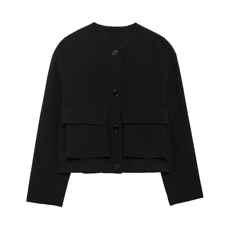 Sonicelife Elegant Knitted Black Cardigan Women Casual O-neck Single Breasted Long Sleeve Pockets Sweater 2024 Autumn Lady Commute Sweaters