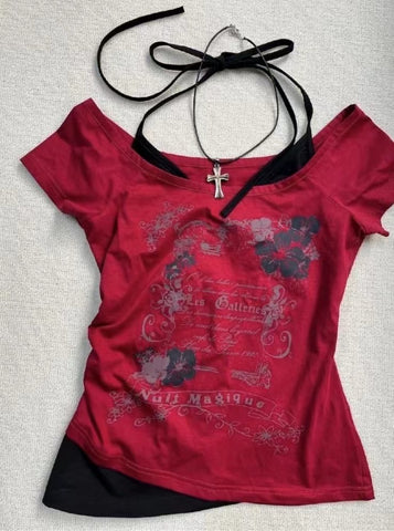 Sonicelife 2025 New Y2k Vintage Graphic T Shirts Women Grunge Streetwear Hot Girl Slim Fit Tee Harajuku Fashion Casual Sweet Tops Chic