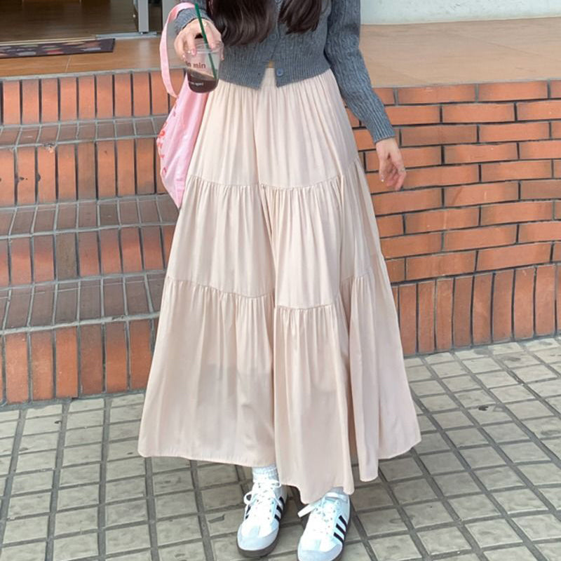 Sonicelife Summer Women Long Skirt Chic Women Solid All Match A Line Cake Skirt Korean Fashion Casual Female Skirt New