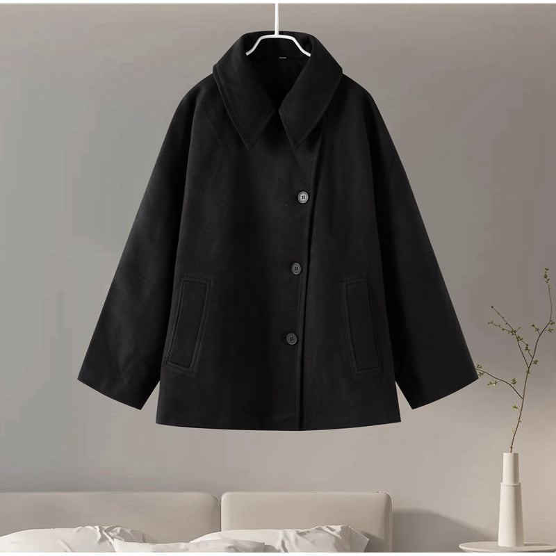 Sonicelife Elegant Woolen Blends Coat Women Loose Lapel Single Breasted Long Sleeve Pockets Jackets 2024 Autumn Lady Street Thicken Outwear
