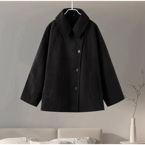 Sonicelife Elegant Woolen Blends Coat Women Loose Lapel Single Breasted Long Sleeve Pockets Jackets 2024 Autumn Lady Street Thicken Outwear