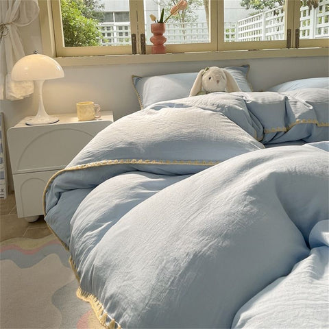 Sonicelife Ins Style Blue Color Bedding Sheet Nordic Solid Duvet Cover Set Hot Sale Home Luxury Bedding Set Bed Sheet Comfortable Bedspread