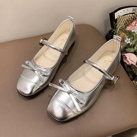 Sonicelife 2025 Women's Flat Shoes Autumn New Round Head Shallow Mouth Butterfly Knot Light Non-slip Single Shoes