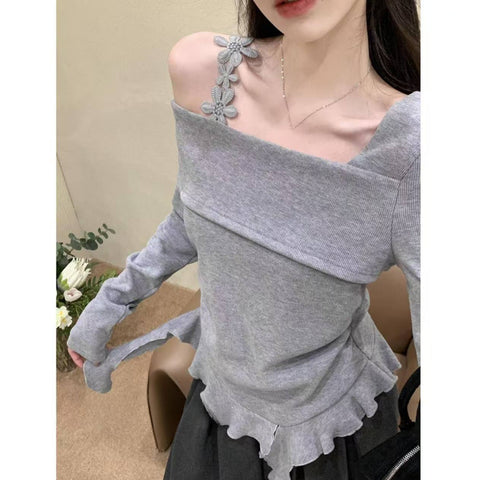 Sonicelife 2025 New  Fashion Sweet Off Shoulder Bow Lace Up Sweaters Slim Fit Tops Women Y2k Grunge Long Sleeve Cardigan Mujer