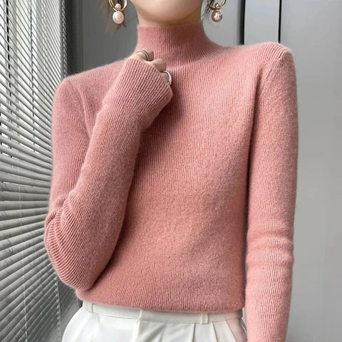 Sonicelife Solid Sweater Women Half Turtleneck Knitted Pullovers Harajuku Korean Thick Knitwear Autumn Winter Fashion Slim Jumpers