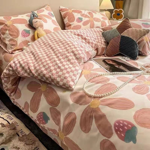 Sonicelife Nordic Yellow Solid Color Bedding Set Flat Bed Sheet Duvet Cover Single Double Full Queen King Bedclothes Ins Pure Bedroom Linen