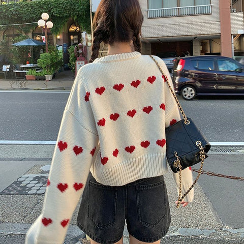 christmas outfit Sonicelife Korean style fashionable love jacquard sweater for women 2025 autumn and winter new style lazy style loose long-sleeved pullover