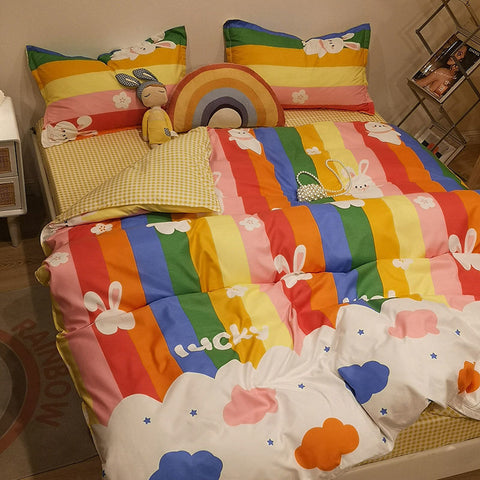 Sonicelife INS Blue And White Cow Stripe Cartoon Bedding Set Cute Animal Quilt Cover Soft High Quality Polyester Sheet Bedroom Decor