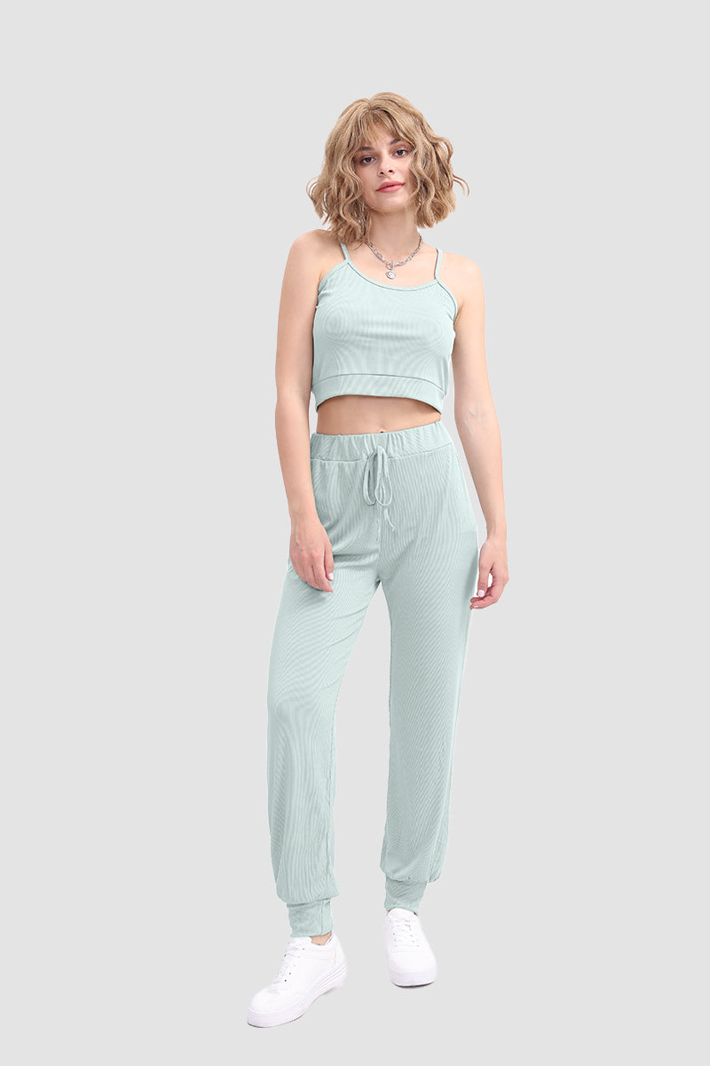 Sonicelife-Crop Cami Knit Top & Drawstring Waist Pants