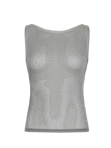 Sonicelife Rhinestone Sheer Mesh Tank Top