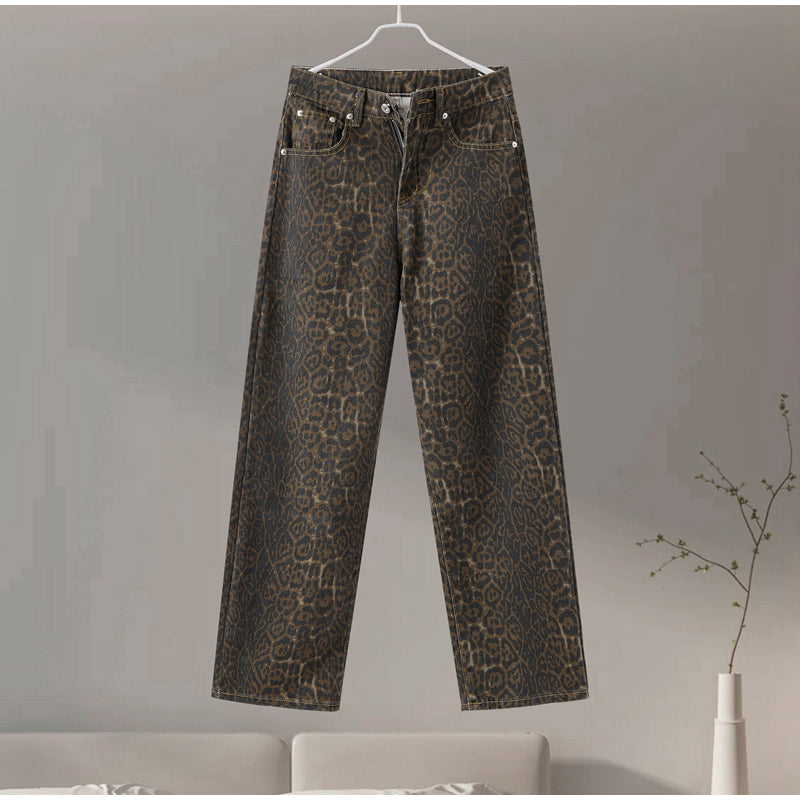 thanksgiving outfit Sonicelife Vintage Leopard Jeans Women Casual Loose High Waist Straight Pants Female 2024 Sping Chic Hip Hop Y2k Fashion Streetwear Lady