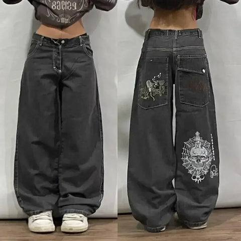 Sonicelife Y2k Clothing Gothic Side Line Large Pocket Design Harajuku Street Clothing Punk Casual Wide Leg Pants Gray Mens  Womens Jeans