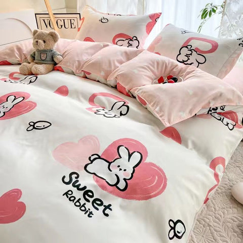 Sonicelife Cute Bedding Set Fashion Single Double Size Flat Sheet Duvet Cover Pillowcase Soft Microfiber Boys Girls Bed Linen