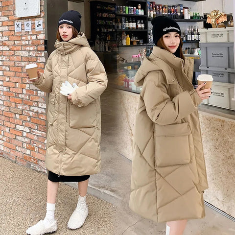 Sonicelife 2025 New Winter Jacket Parkas Women White Duck Down Hoodies Puffer Jackets Long Coats Warm Female Casual Windproof Outerwear