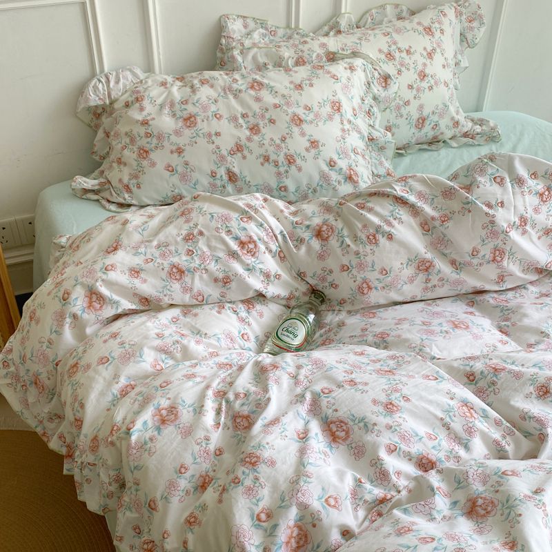 Sonicelife French Ins Bedding Set No Filler Korean Floral Ruffles Single Double Queen Size Duvet Cover Sheet Pillowcase Home Textile