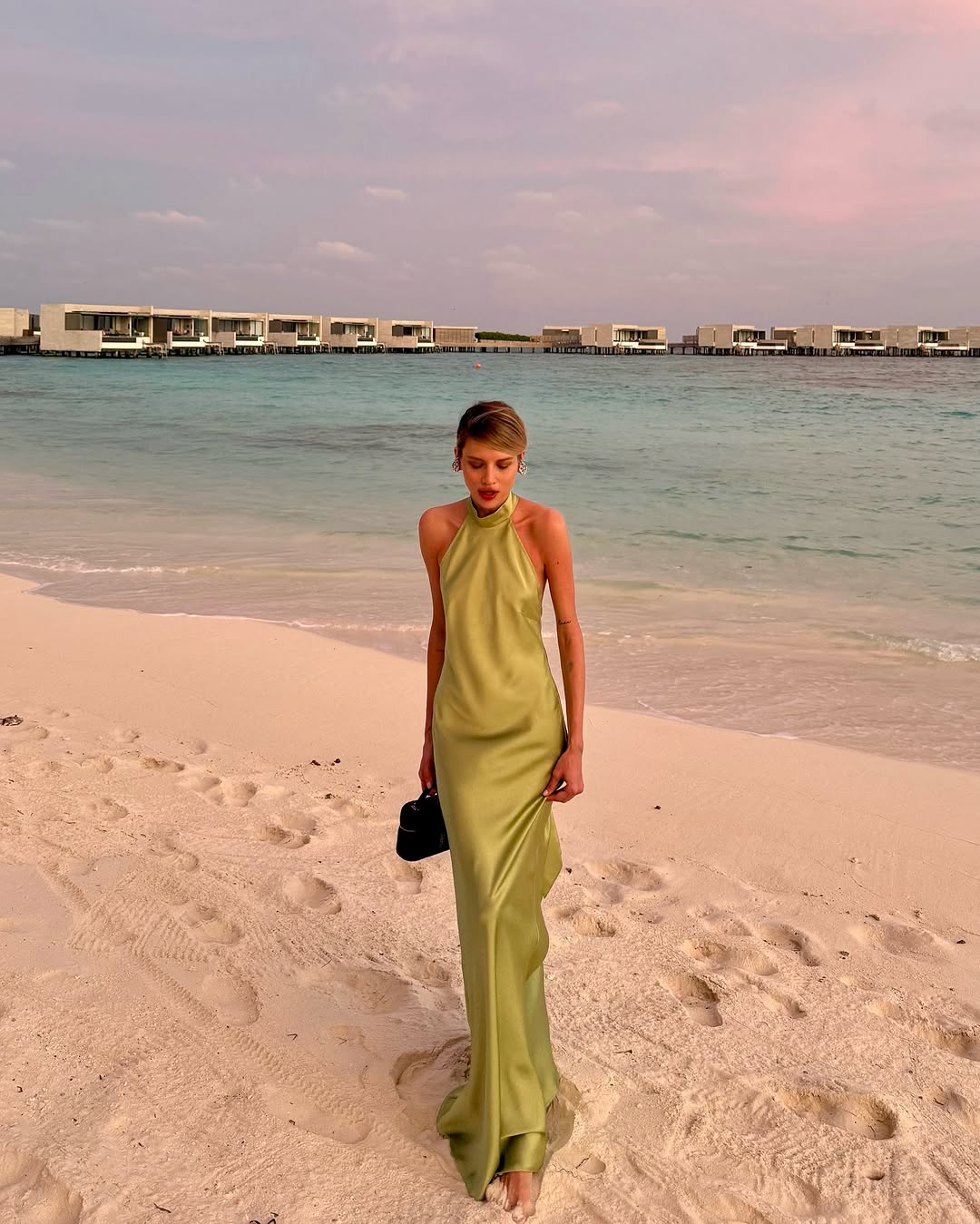 Sonicelife Elegant Green Satin Sleeveless Maxi Dress Chic Stand Neck Lace Up Backless Dresses New Female Summer Vacation Beach Vestido 2025