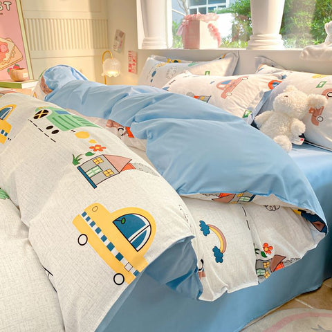 Sonicelife Kawaii Cartoon Bedding Set Kids Adult Full Queen Size Duvet Cover Flat Sheet Pillowcase No Filler Summer Fal Home Bed Linens