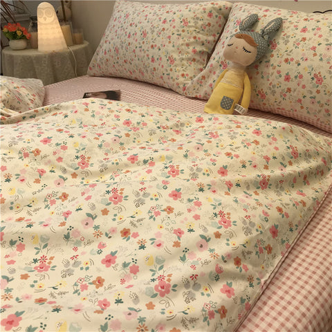 Sonicelife Ins Pink Flowers Bedding Set Fashion Flat Sheet Duvet Cover No Filling Pillowcase Twin Full Queen Nordic Boy Girl Bed Linen