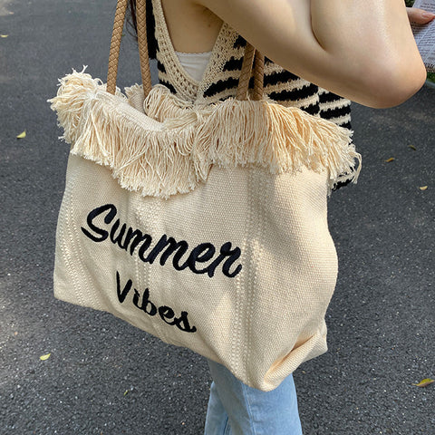 thanksgiving outfit Sonicelife Summer Vibes Letter Print Tote Bag