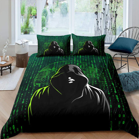 Sonicelife Programmer Duvet Cover King Queen Size Green Binary Print Programming Code Data Bedding Set Computer Program Number Quilt Cover