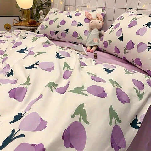 Sonicelife Floral Bedding Set Ins New Arrival Full Queen Size Duvet Cover Flat Sheet Pillowcase No Filler Girl Boys Hotel Home Bed Linens