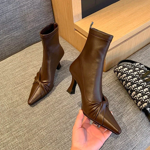 Sonicelife 2025 Autumn Winter Women Ankle Boot Shoes Fashion Zippers Chelsea Shoes Ladies Sexy High Heel Short Boots