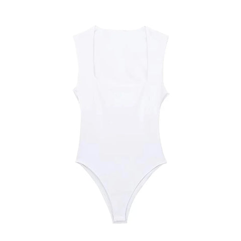 Sonicelife black body woman sleeveless white bodysuit women square neck summer one piece swimsuits sexy lingerie women's bodysuit