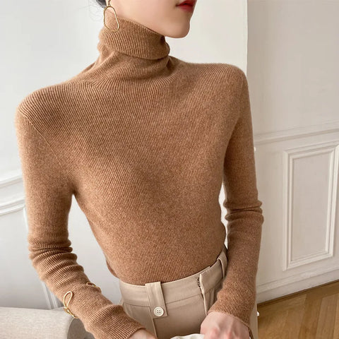 christmas outfit Sonicelife Women Sweater Winter Cashmere Turtleneck Warm Knitwear Korean Casual Solid Bottoming Shirt Fashion Knit Pullovers Brown Sweater