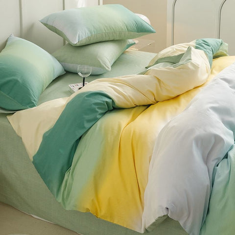 Sonicelife Gradation Pink Color Bedding Set Flat Bed Sheet Duvet Cover Single Double Full Queen King Bedclothes Ins Pure Bedroom Linen