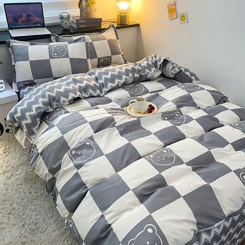 Sonicelife Fashion Bedding Set Hot Checkerboard Boys Girls Single Double Queen Size Flat Sheet Quilt Duvet Cover Pillowcase Bed Linens