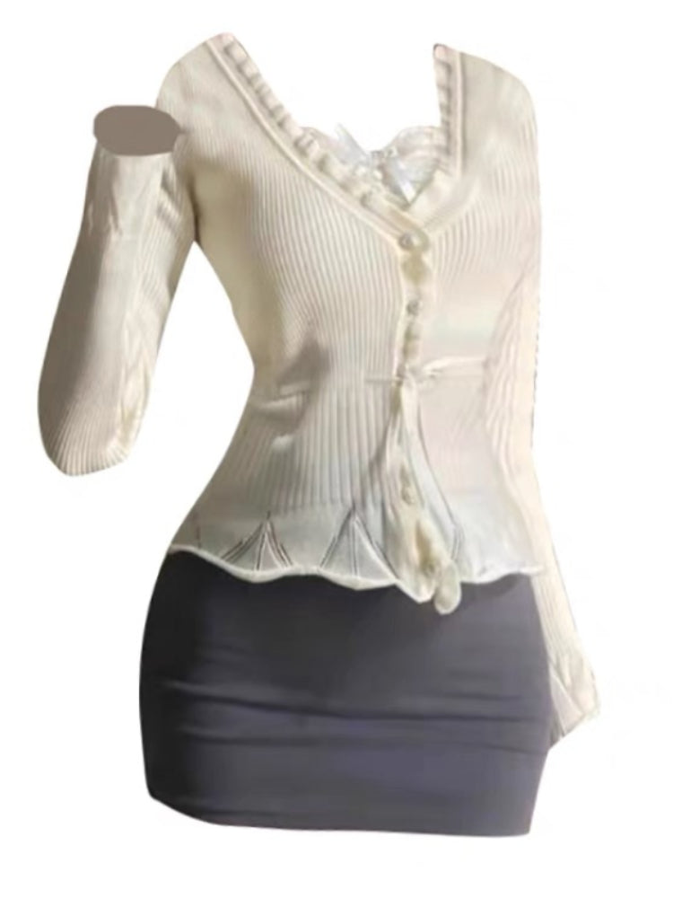 Sonicelife 2025 Autumn Elegant 2 Piece Set Office Lady Casual Outwear Mini Skirt + Women Evening Party Slim Y2k Crop Top Korean Fashion