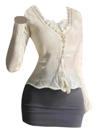 Sonicelife 2025 Autumn Elegant 2 Piece Set Office Lady Casual Outwear Mini Skirt + Women Evening Party Slim Y2k Crop Top Korean Fashion