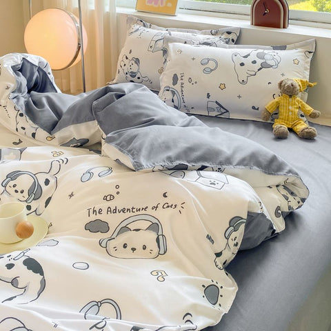 Sonicelife Cute Cartoon Duvet Cover Set Kids Adult Twin Queen Size Girls Boys Flat Sheet Pillowcase No Filler Soft Home Decor Bedding Set