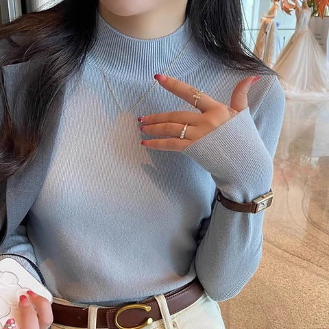 Sonicelife Turtleneck Sweater Women Fashion New Stretch Basic Tops Knitted Pullovers Long Sleeve Bottoming Jumper Ladies Sweater New