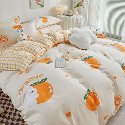 Sonicelife Garden Flowers And Cute Rabbit Pattern Duvet Cover Nordic Style Full Size Bedding Sets Queen Double For Girls Gift Pink