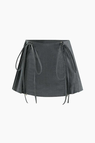 Sonicelife-Tie Detail Pleated Mini Skirt