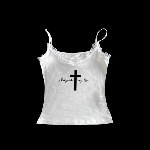 Sonicelife Letter suspenders cross print gothic rock aesthetic Y2K crop tops emo girl harajuku grunge punk retro street casual women's tops