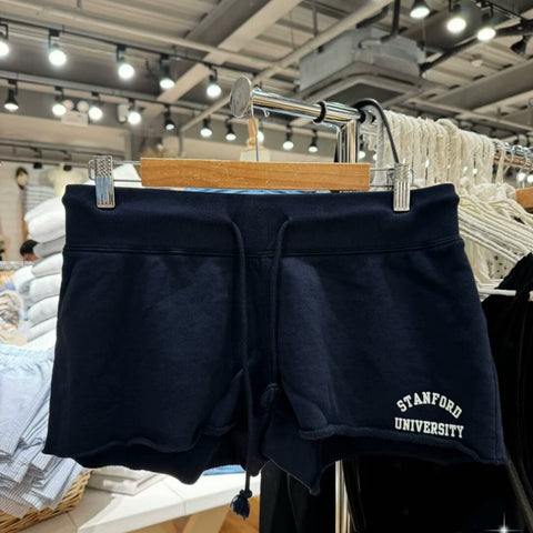 Sonicelife STANFORD letters print sportwear shorts female fashion navy blue drawstring women shorts casual homewear summer pant 2025 new
