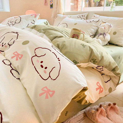 Sonicelife Kawaii Bedding Set for Kids Ins Twin Queen Size Duvet Cover Flat Sheet Pillowcase No Filler Girls Boys Home Totel Bed Linens