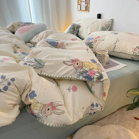 Sonicelife Floral Dream Bedding Set Soft Cotton Duvet Cover Queen King Size Pillowcase Bed Linens