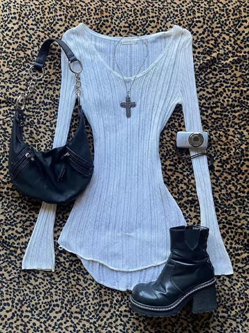 Sonicelife Solid color bow decoration dress fashion lace edge casual Y2K top emotional girl urban beauty chic slim sweet street women dress