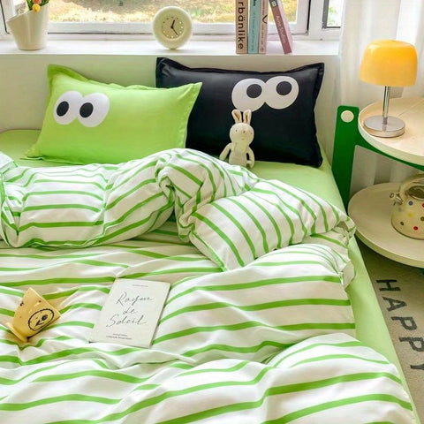 Sonicelife Big Eyes Bedding Set 2024 New Colorful Boys Girls Duvet Cover No Filler Pillowcase Flat Sheet Twin Queen Size Home Bedspread